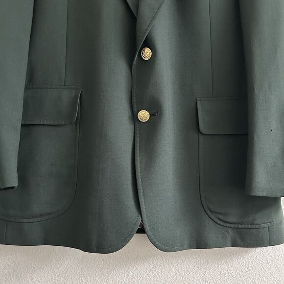 Vintage Lands End Mens Blazer 44L Green Wool Jacket Made in USA Preppy Dad FLAW - Picture 5 of 16